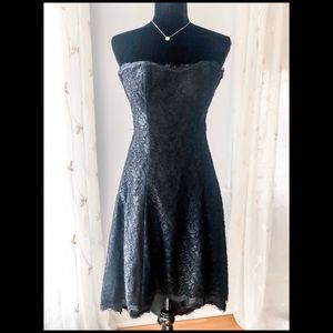 Strapless Black Lace High-Low Cocktail Dress